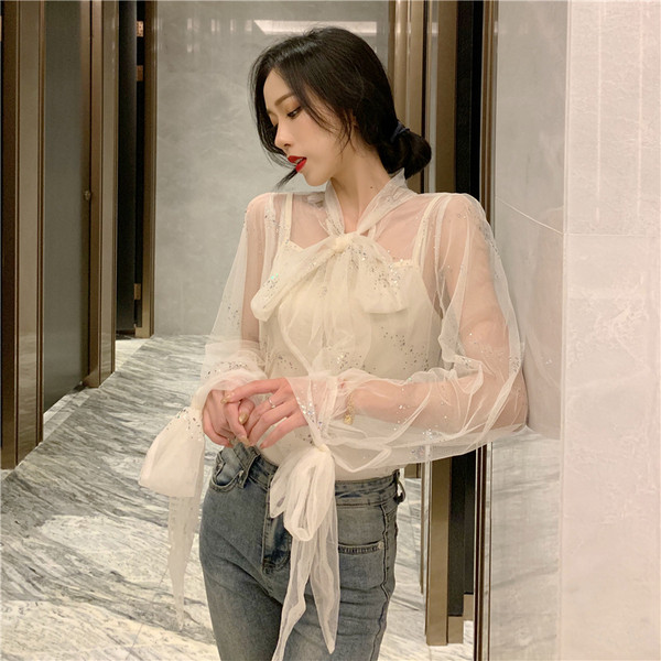 Camasa de dama model nou cu pietre si panglica din tul