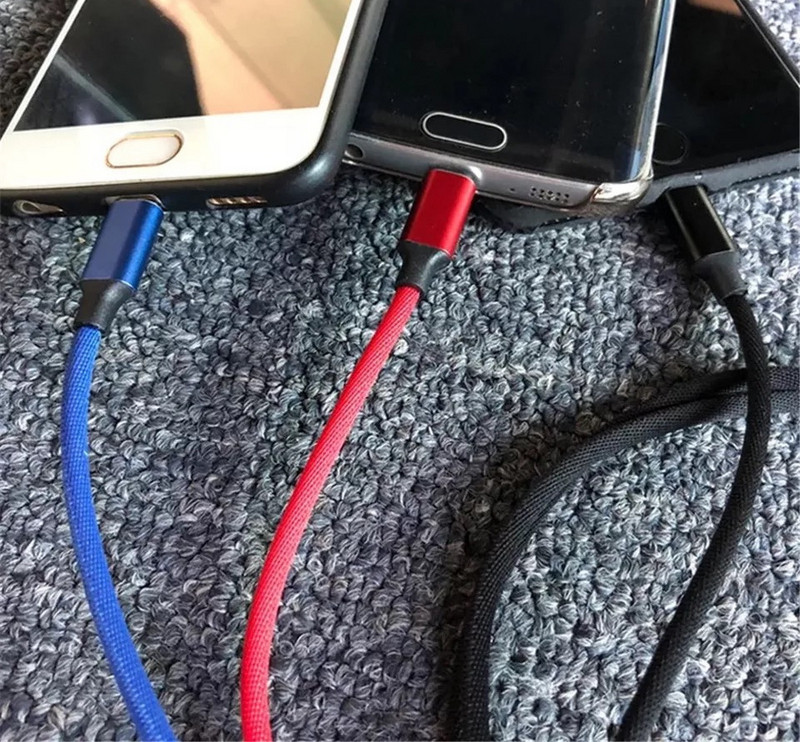 Multifunktsionaalne tekstiilkaabel Androidi ja IOS-i laadimiseks ja sünkroonimiseks - TYPE-C, mikro-USB, valgustus