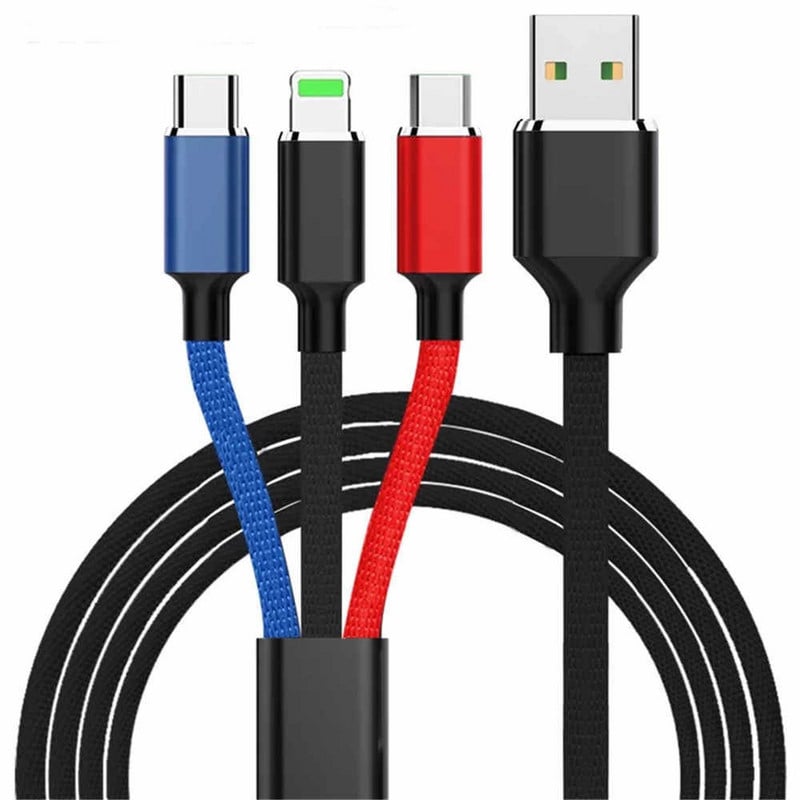 Многофункционален текстилен кабел за зареждане и синхронизиране на Android и IOS - TYPE-C, Micro USB, Lighting 