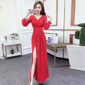 Új modell női ruha V-nyakkal és hasítékkal