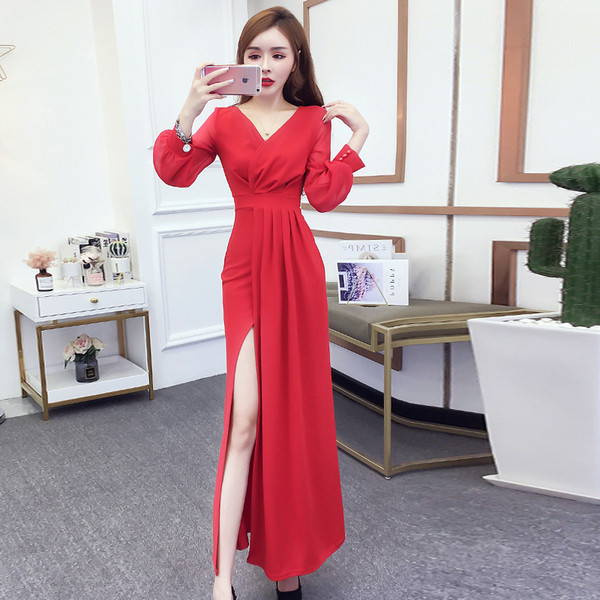 Új modell női ruha V-nyakkal és hasítékkal