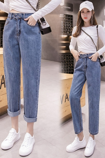 Blugi lungi casual de dama cu talie inalta si buzunar