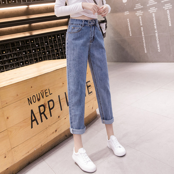 Blugi lungi casual de dama cu talie inalta si buzunar