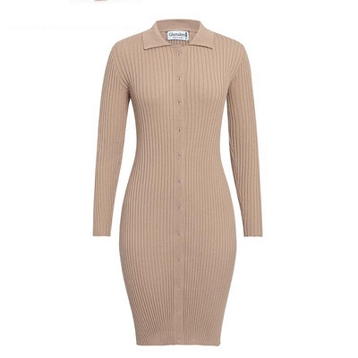 Ikdienas sieviešu īsa kleita ar klasisku apkakli, pogām un garām piedurknēm