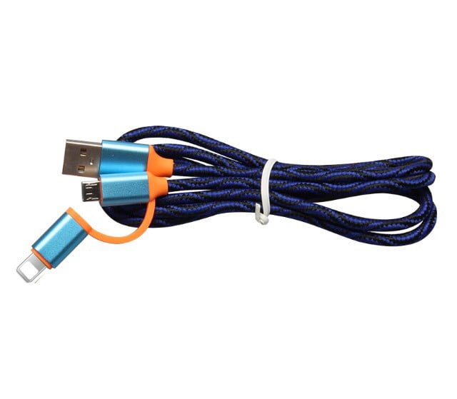 Бързозареждащ текстилен  кабел Micro usb + Type L в син цвят