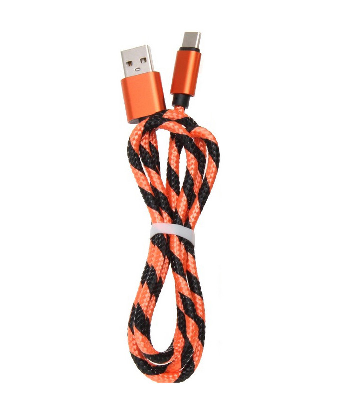 Бързозареждащ USB кабел Type-C с плетена обвивка в оранжев цвят