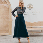 ÚJ modell női hosszú ruha ovális nyakkivágással és hosszú ujjú csipkével