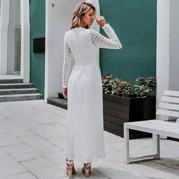 ÚJ modell női hosszú ruha ovális nyakkivágással és hosszú ujjú csipkével
