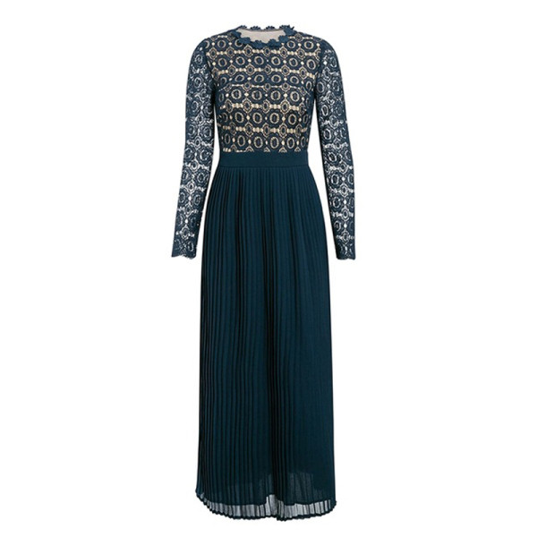 ÚJ modell női hosszú ruha ovális nyakkivágással és hosszú ujjú csipkével