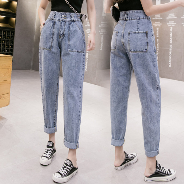 Sieviešu ikdienas garie džinsi ar kabatām - taisns modelis