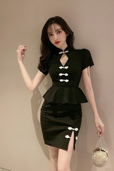 Дамска ретро рокля с цепка и къс ръкав