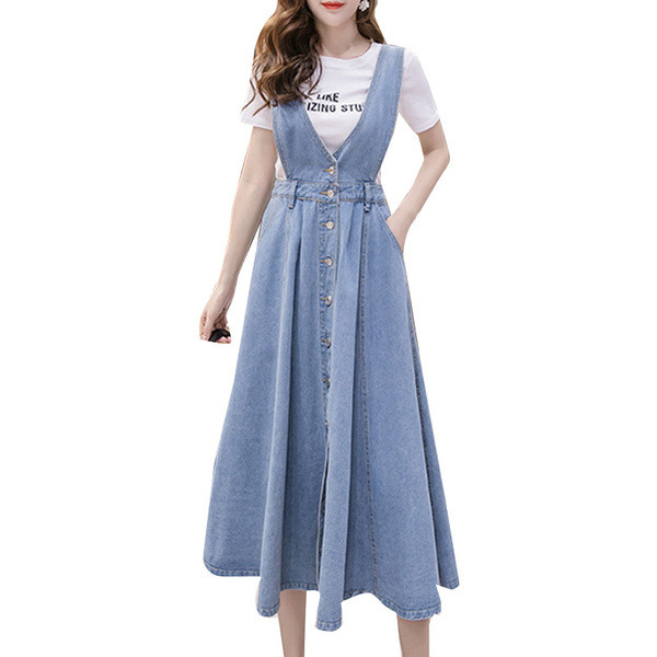 Uus mudel nööpide ja taskutega sinist värvi naiste kleit - lõikega mudel