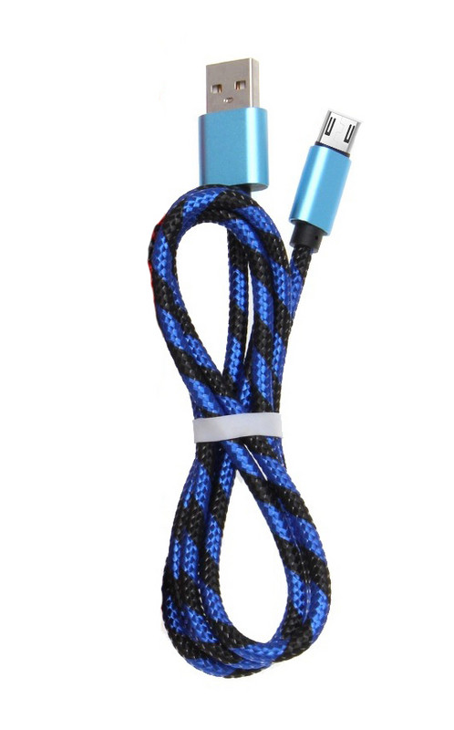Бързозареждащ кабел Micro usb с плетена обвивка в син цвят