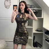 Moodne naiste kleit leopardimustriga