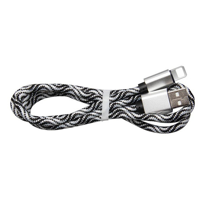 Бързозареждащ USB кабел Type-L с плетена обвивка в черно-бял цвят