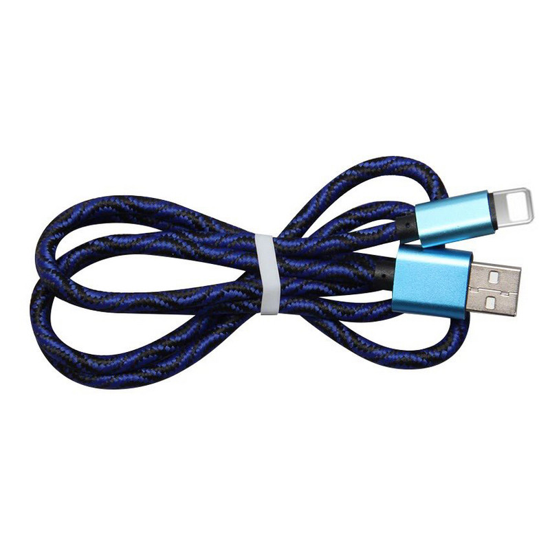 Бързозареждащ USB кабел Type-L с плетена обвивка в син цвят