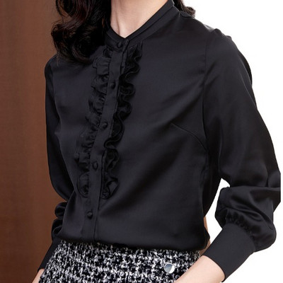 Нов модел дамска сатенена риза с копчета и дълъг ръкав