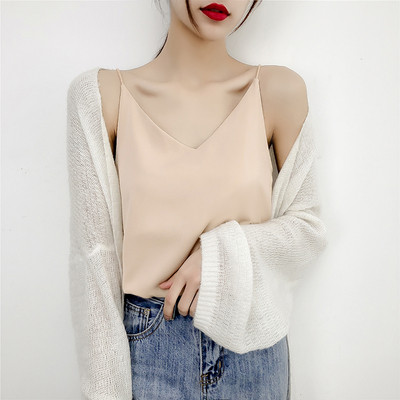 Női alkalmi sifon felső, V-nyakkal és vékony pántokkal