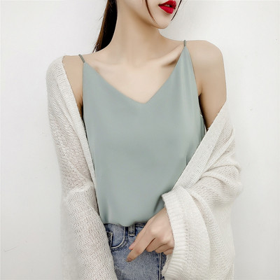 Női alkalmi sifon felső, V-nyakkal és vékony pántokkal