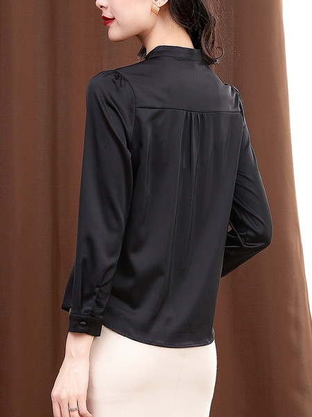 Стилна дамска риза с дълъг ръкав и ниска яка