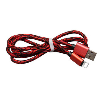 Бързозареждащ USB кабел Type-L с плетена обвивка в червен цвят