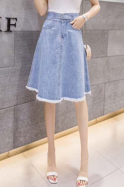 Fusta dama casual din denim - model decupat cu talie inalta