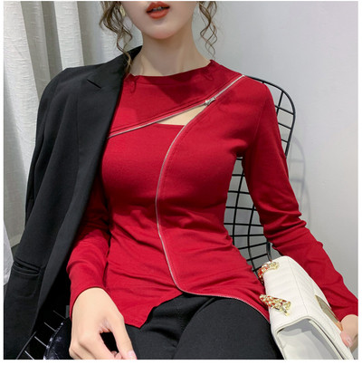 Дамска ежедневна блуза с цип и дълъг ръкав