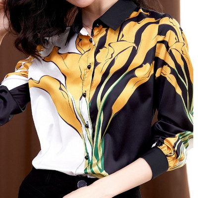 Cămașă de damă elegantă din satin, cu guler clasic