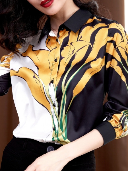 Cămașă de damă elegantă din satin, cu guler clasic