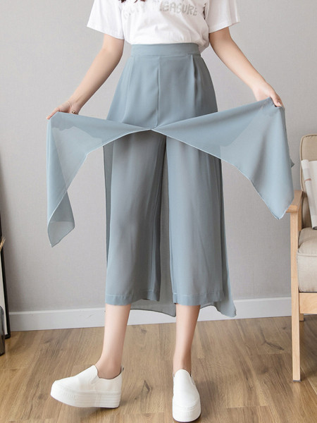 Moderne ženske hlače-suknja visokog struka - široki model