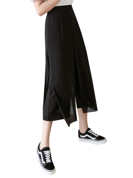 Moderne ženske hlače-suknja visokog struka - široki model