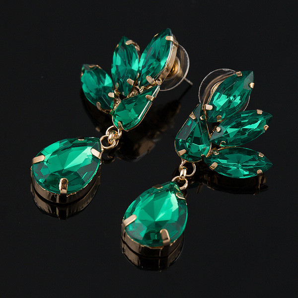 Cercei eleganti de dama cu piatra verde si albastra