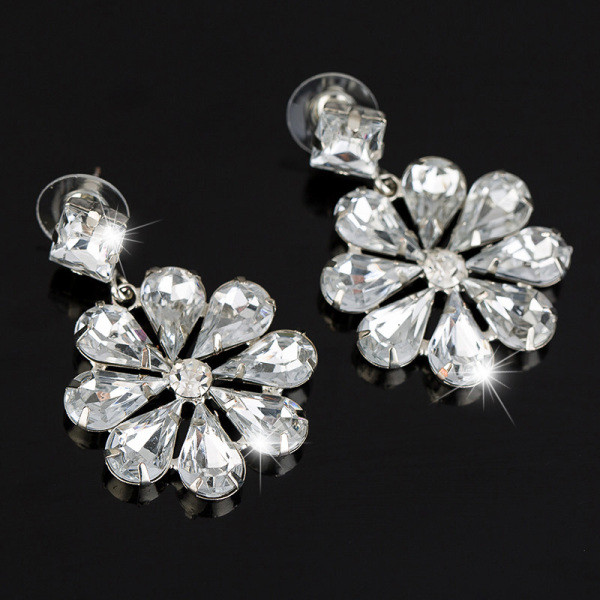 Stílusos női fülbevaló lóhere alakú ezüst kővel