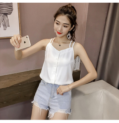 Maieu de damă din șifon cu nasturi și bretele subțiri