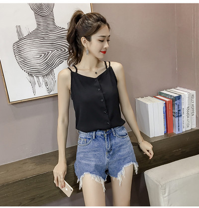 Maieu de damă din șifon cu nasturi și bretele subțiri