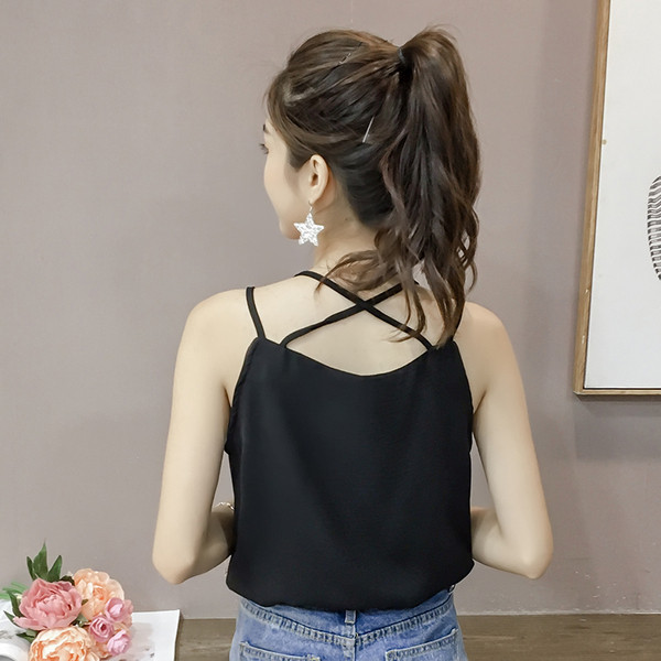 Maieu de damă din șifon cu nasturi și bretele subțiri