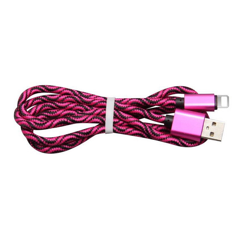 Бързозареждащ USB кабел Type-L с плетена обвивка в розов цвят