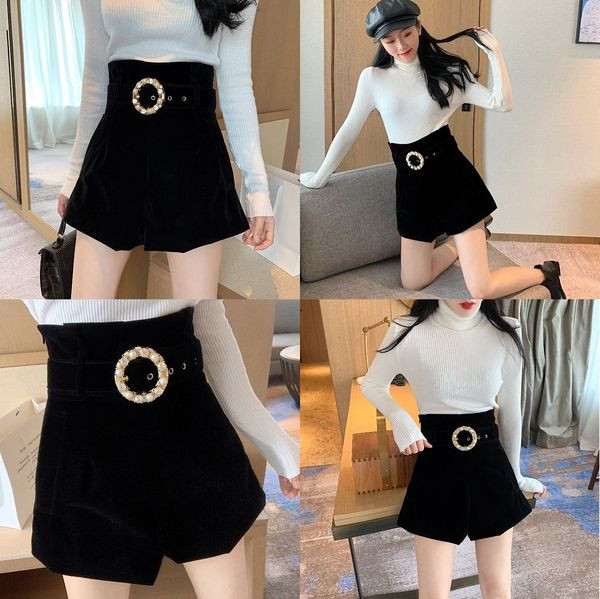 Stilīgi samta šorti ar augstu vidukli un jostu