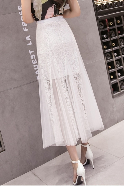 Дамска ежедневна дантелена пола с висока талия и тюл