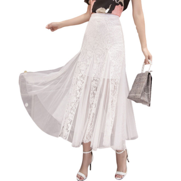 Дамска ежедневна дантелена пола с висока талия и тюл