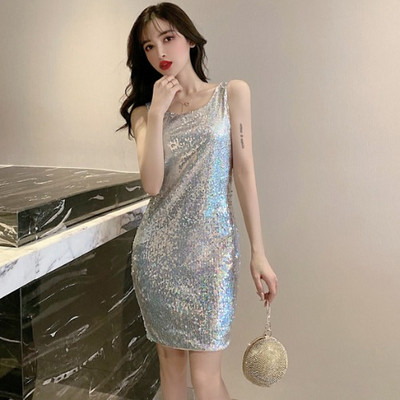 Rochie elegantă de damă, cu paiete și spate gol