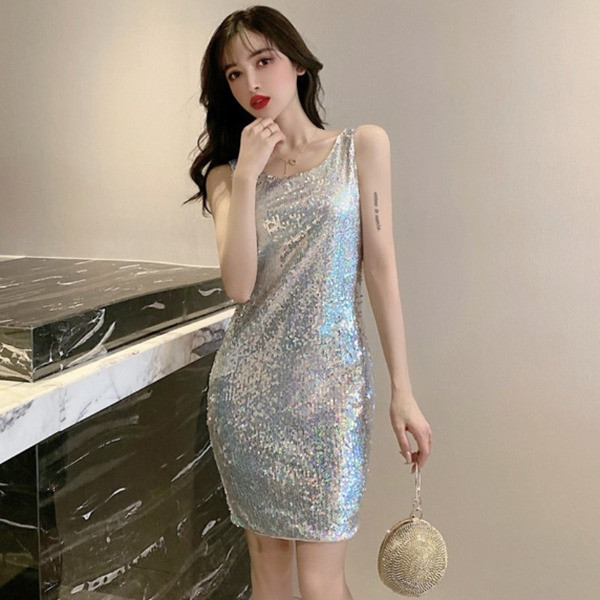 Rochie elegantă de damă, cu paiete și spate gol