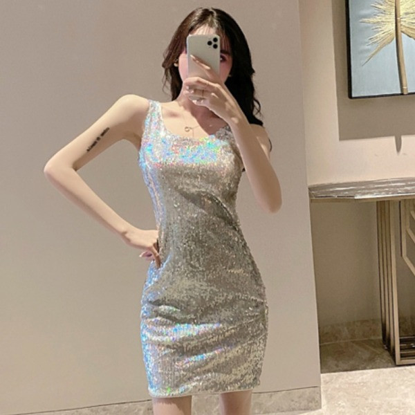 Rochie elegantă de damă, cu paiete și spate gol