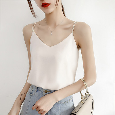 Sieviešu šifona tops ar V veida kakla izgriezumu un plānām lencēm