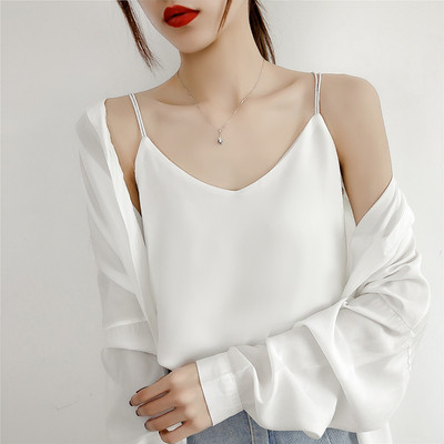 Sieviešu šifona tops ar V veida kakla izgriezumu un plānām lencēm