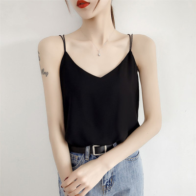 Sieviešu šifona tops ar V veida kakla izgriezumu un plānām lencēm