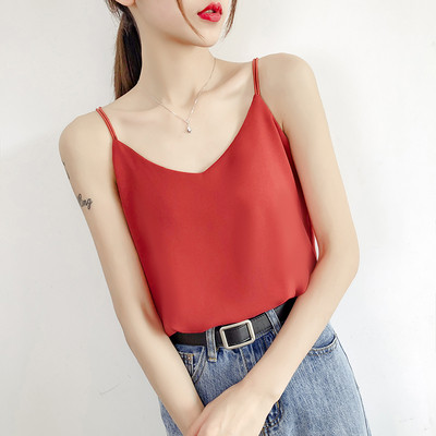 Sieviešu šifona tops ar V veida kakla izgriezumu un plānām lencēm