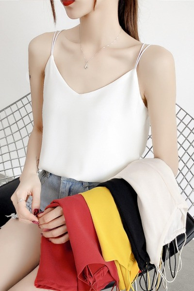 Sieviešu šifona tops ar V veida kakla izgriezumu un plānām lencēm