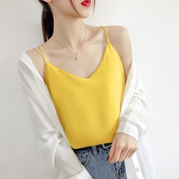 Sieviešu šifona tops ar V veida kakla izgriezumu un plānām lencēm