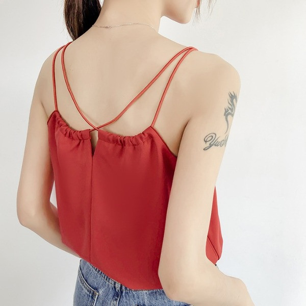 Sieviešu šifona tops ar V veida kakla izgriezumu un plānām lencēm